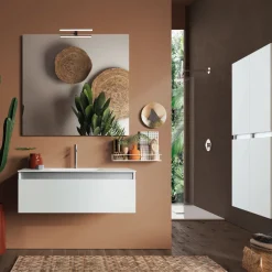 Viadurini Bathroom Badmöbel Hängend-Badezimmerkomposition mit Hängesockel, Spiegel und Waschbecken Made in Italy – Dream