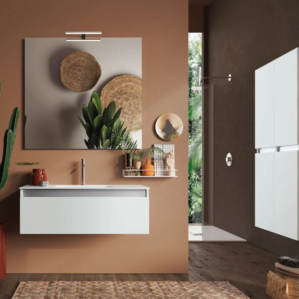 Viadurini Bathroom Badmöbel Hängend-Badezimmerkomposition mit Hängesockel, Spiegel und Waschbecken Made in Italy – Dream