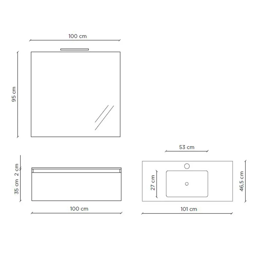 Viadurini Bathroom Badmöbel Hängend-Badezimmerkomposition mit Hängesockel, Spiegel und Waschbecken Made in Italy – Dream