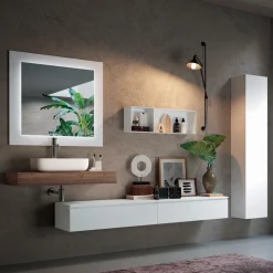 Viadurini Bathroom Badmöbel Hängend-Badezimmerkomposition mit Spiegel und Keramikwaschbecken, hergestellt in Italien – Palom