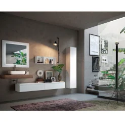 Viadurini Bathroom Badmöbel Hängend-Badezimmerkomposition mit Spiegel und Keramikwaschbecken, hergestellt in Italien – Palom