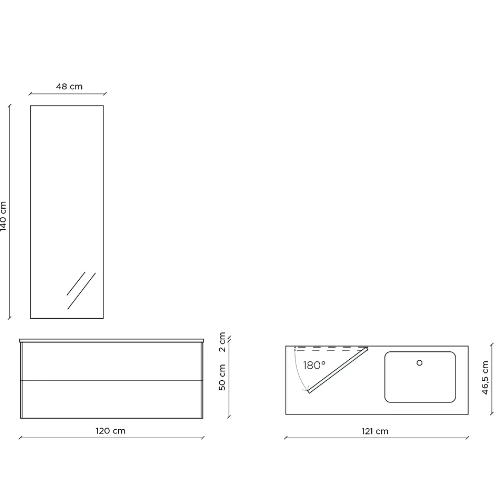 Viadurini Bathroom Badmöbel Hängend-Badezimmerkomposition mit um 180° drehbarem Spiegel, Sockel und Waschbecken Made in Italy – Kilos