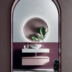 Viadurini Bathroom Badmöbel Hängend-Badezimmerkomposition mit Waschbecken und Spiegel aus Harz, hergestellt in Italien – Palom