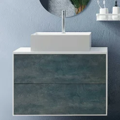 Viadurini Bathroom Badmöbel Hängend-Badezimmerkomposition mit ovalem Spiegel, Sockel und Waschbecken, hergestellt in Italien – Kilos