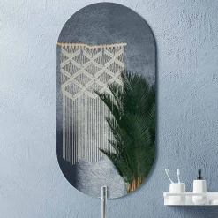 Viadurini Bathroom Badmöbel Hängend-Badezimmerkomposition mit ovalem Spiegel, Sockel und Waschbecken, hergestellt in Italien – Kilos