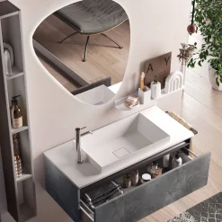 Viadurini Bathroom Badmöbel Hängend-Badezimmerkomposition mit modernem Spiegel, Sockel und Waschbecken Made in Italy – Dream