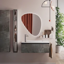 Viadurini Bathroom Badmöbel Hängend-Badezimmerkomposition mit modernem Spiegel, Sockel und Waschbecken Made in Italy – Dream