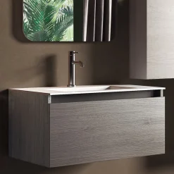 Viadurini Bathroom Badmöbel Hängend-Badezimmerkomposition mit Waschbecken aus Kunstharz, hergestellt in Italien mit kratzfester Basis – Dream