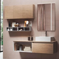 Viadurini Bathroom Badmöbel Hängend-Badezimmerkomposition mit Spiegel mit integrierter Lampe, Waschbecken und Sockel – Dream