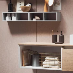 Viadurini Bathroom Badmöbel Hängend-Badezimmerkomposition mit Spiegel mit integrierter Lampe, Waschbecken und Sockel – Dream