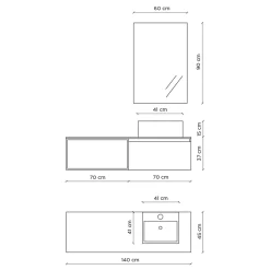 Viadurini Bathroom Badmöbel Hängend-Badezimmerkomposition mit Spiegel mit integrierter Lampe, Waschbecken und Sockel – Dream