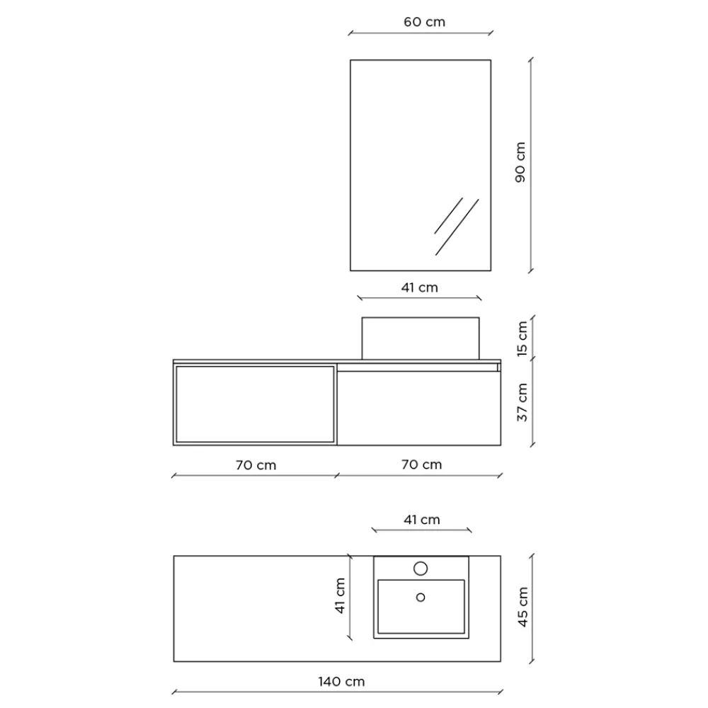 Viadurini Bathroom Badmöbel Hängend-Badezimmerkomposition mit Spiegel mit integrierter Lampe, Waschbecken und Sockel – Dream