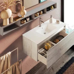 Viadurini Bathroom Badmöbel Hängend-Badezimmerkomposition mit Spiegel und Lampe, kratzfester Sockel, hergestellt in Italien – Dream