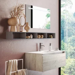 Viadurini Bathroom Badmöbel Hängend-Badezimmerkomposition mit Spiegel und Lampe, kratzfester Sockel, hergestellt in Italien – Dream