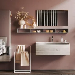 Viadurini Bathroom Badmöbel Hängend-Badezimmerkomposition mit Spiegel und Lampe, kratzfester Sockel, hergestellt in Italien – Dream