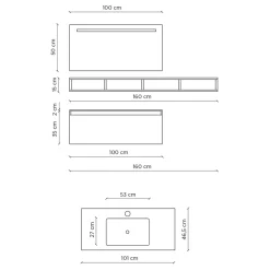 Viadurini Bathroom Badmöbel Hängend-Badezimmerkomposition mit Spiegel und Lampe, kratzfester Sockel, hergestellt in Italien – Dream