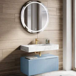 Viadurini Bathroom Badmöbel Hängend-Badezimmerkomposition mit Calacatta-HPL-Platte, hergestellt in Italien – Talassa