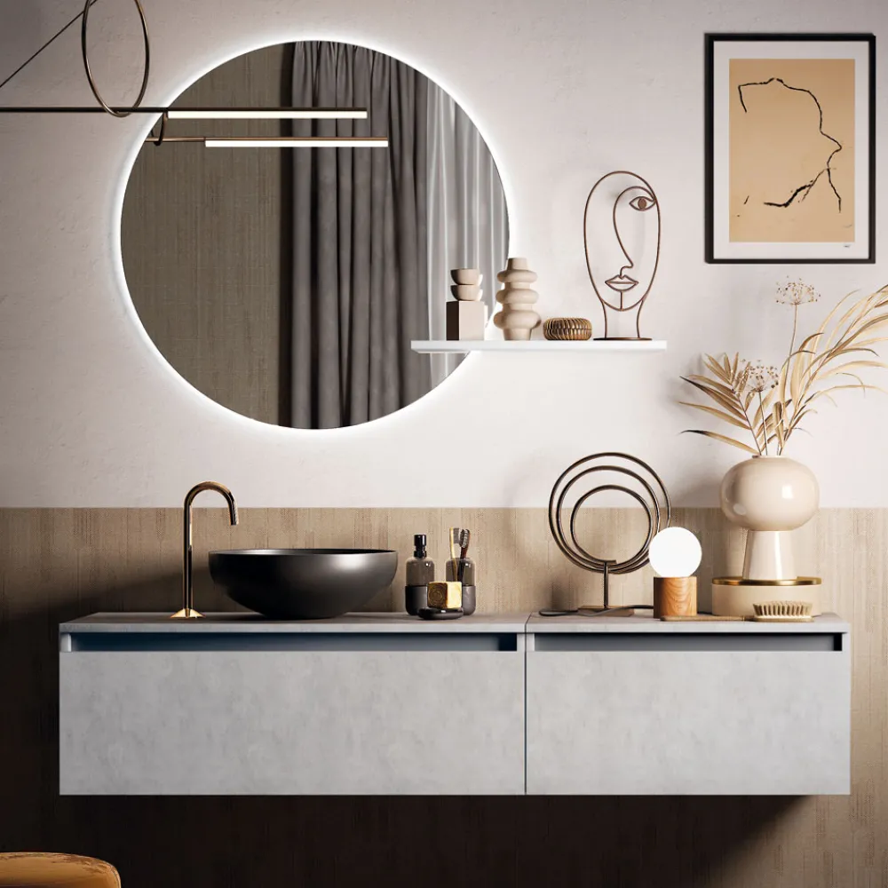 Viadurini Bathroom Badmöbel Hängend-Badezimmerkomposition mit Waschbecken, Hängesockel und Spiegel Made in Italy – Dream