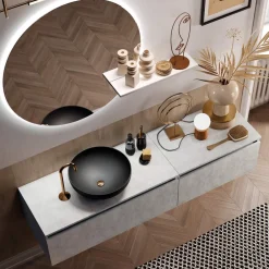 Viadurini Bathroom Badmöbel Hängend-Badezimmerkomposition mit Waschbecken, Hängesockel und Spiegel Made in Italy – Dream