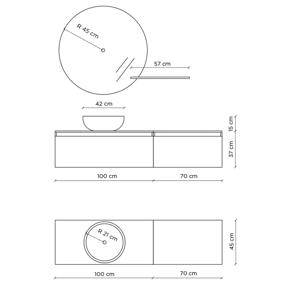 Viadurini Bathroom Badmöbel Hängend-Badezimmerkomposition mit Waschbecken, Hängesockel und Spiegel Made in Italy – Dream