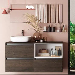 Viadurini Bathroom Badmöbel Hängend-Badezimmerkomposition mit Keramikwaschbecken und Spiegel Made in Italy – Dream