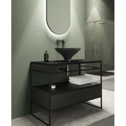 Viadurini Bathroom Badmöbel Stehend-Badezimmer-Komposition Waschbecken aus Keramik und Spiegel Made in Italy - Hoscar