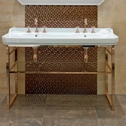 Viadurini Bathroom Vintage Waschbecken|Keramikwaschbecken-Badezimmerkonsole L 135 cm mit Doppelschale aus Keramik mit Füßen - Nausica