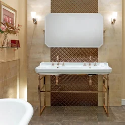 Viadurini Bathroom Vintage Waschbecken|Keramikwaschbecken-Badezimmerkonsole L 135 cm mit Doppelschale aus Keramik mit Füßen - Nausica