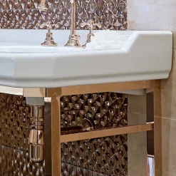 Viadurini Bathroom Vintage Waschbecken|Keramikwaschbecken-Badezimmerkonsole L 135 cm mit Doppelschale aus Keramik mit Füßen - Nausica