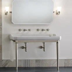 Viadurini Bathroom Vintage Waschbecken|Keramikwaschbecken-Badezimmerkonsole L 135 cm mit Doppelschale aus Keramik Made in Italy - Nausica