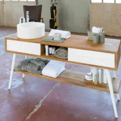 Viadurini Badmöbel Stehend-Badezimmer-Konsolentisch im modernen Design aus natürlichem Teak Pistoia