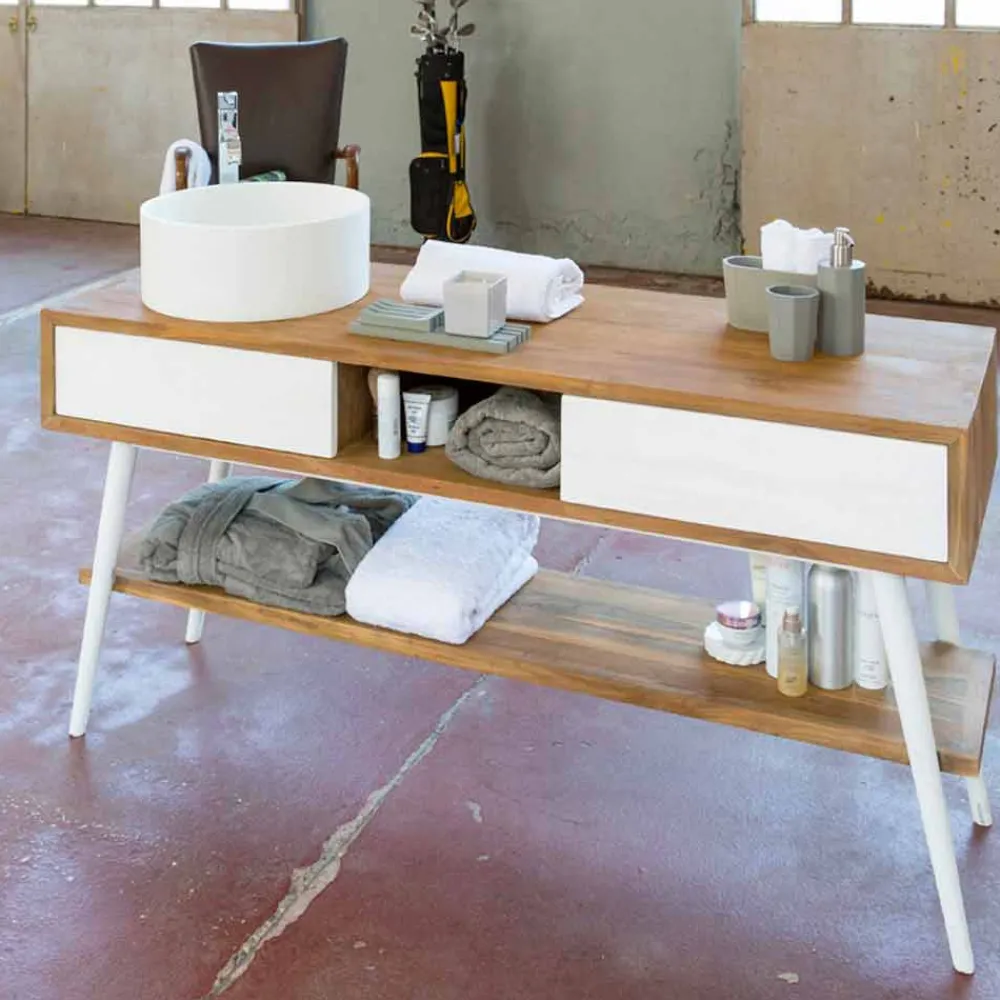 Viadurini Badmöbel Stehend-Badezimmer-Konsolentisch im modernen Design aus natürlichem Teak Pistoia