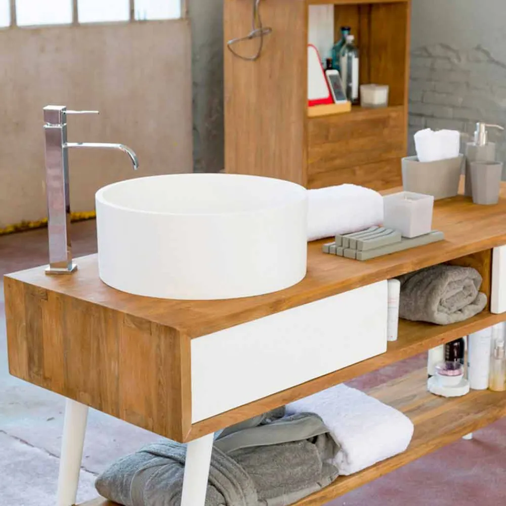 Viadurini Badmöbel Stehend-Badezimmer-Konsolentisch im modernen Design aus natürlichem Teak Pistoia