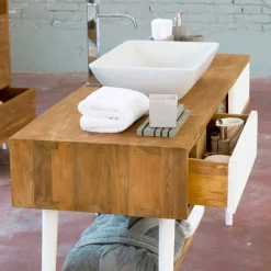 Viadurini Badmöbel Stehend-Badezimmer-Konsolentisch im modernen Design aus natürlichem Teak Pistoia