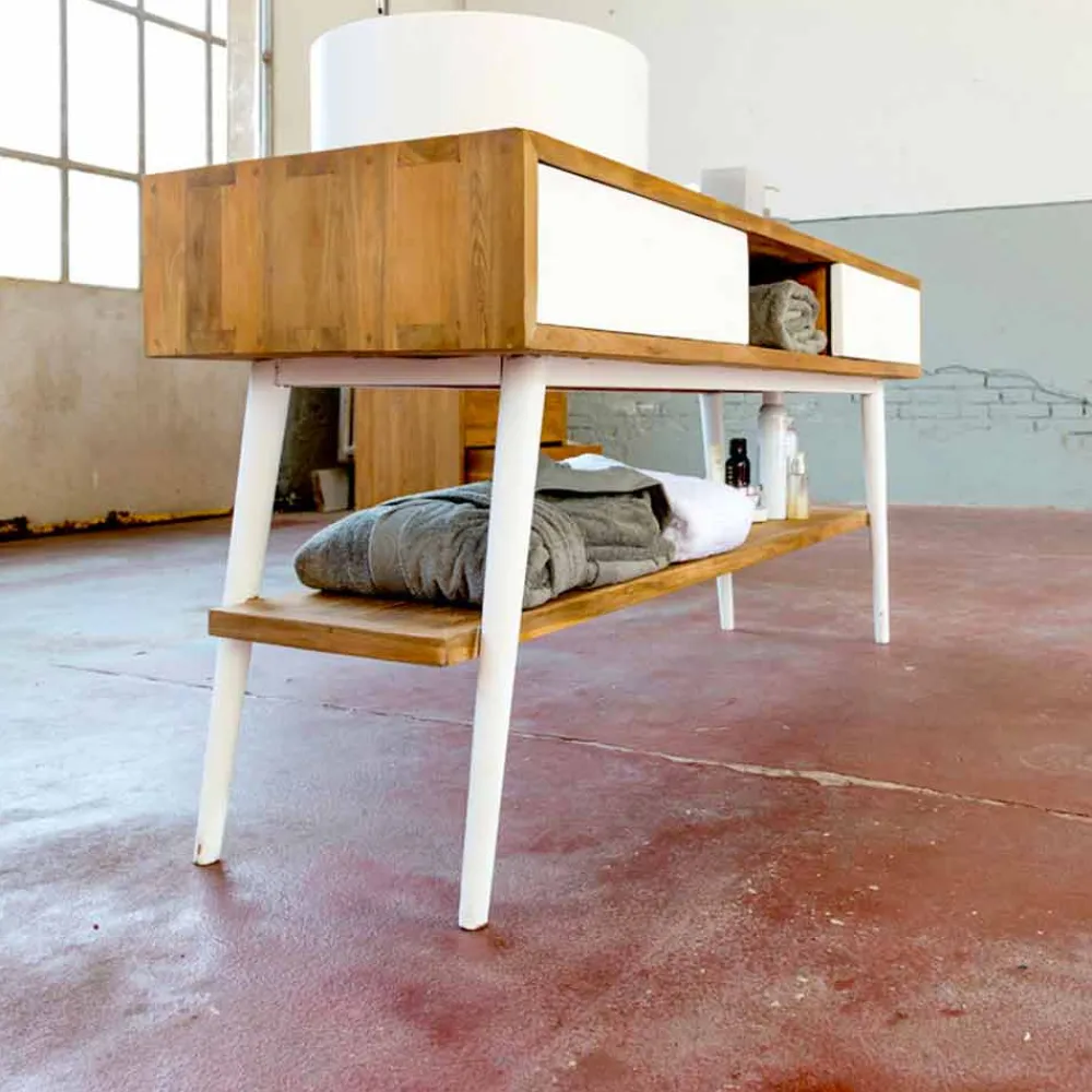 Viadurini Badmöbel Stehend-Badezimmer-Konsolentisch im modernen Design aus natürlichem Teak Pistoia