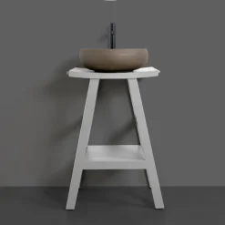 Viadurini Bathroom Badmöbel Stehend-Badezimmermöbel aus grauem Teakholz mit seitlichen Haken und Ablage - Raomi