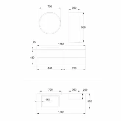 Viadurini Bathroom Badmöbel Hängend-Badezimmermöbel aus weißem Holz und Nussbaum und Keramik 156 cm Made in Italy - Renga