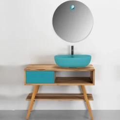 Viadurini Bathroom Badmöbel Stehend-Badezimmermöbel-Komposition mit Teak-Bodenschrank und Zubehör - Sylviane