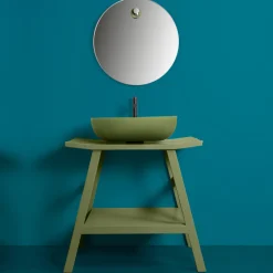 Viadurini Bathroom Badmöbel Stehend-Badezimmermöbel-Komposition mit Teakholzschrank und emailliertem Zubehör - Patryk