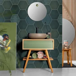 Viadurini Bathroom Badmöbel Stehend-Badezimmermöbel-Komposition mit Schrank und Waschbecken aus natürlichem Teak - Carolie