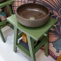 Viadurini Bathroom Badmöbel Stehend-Badezimmermöbel-Komposition mit Teakholzmöbeln und farbigen Accessoires - Maryse