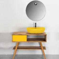 Viadurini Bathroom Badmöbel Stehend-Badezimmermöbel-Komposition komplett mit gelb emailliertem Zubehör - Sylviane