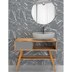 Viadurini Bathroom Badmöbel Stehend-Badezimmermöbel-Komposition mit rundem Spiegel und Bodenschrank - Sylviane