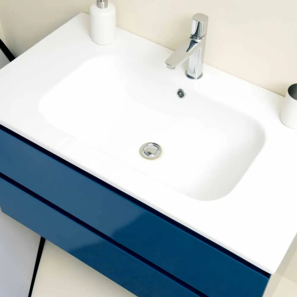 Viadurini Bathroom Badmöbel Hängend-Badezimmerschrank 90 cm, Modernes Waschbecken und Spiegel - Becky