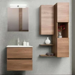 Viadurini Bathroom Badmöbel Hängend-Badezimmerschrank 60 cm, Spiegel, Waschbecken und Säule - Becky