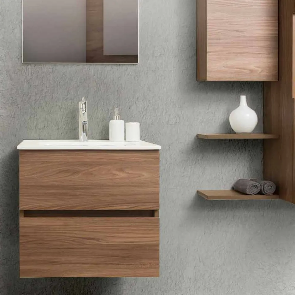 Viadurini Bathroom Badmöbel Hängend-Badezimmerschrank 60 cm, Spiegel, Waschbecken und Säule - Becky