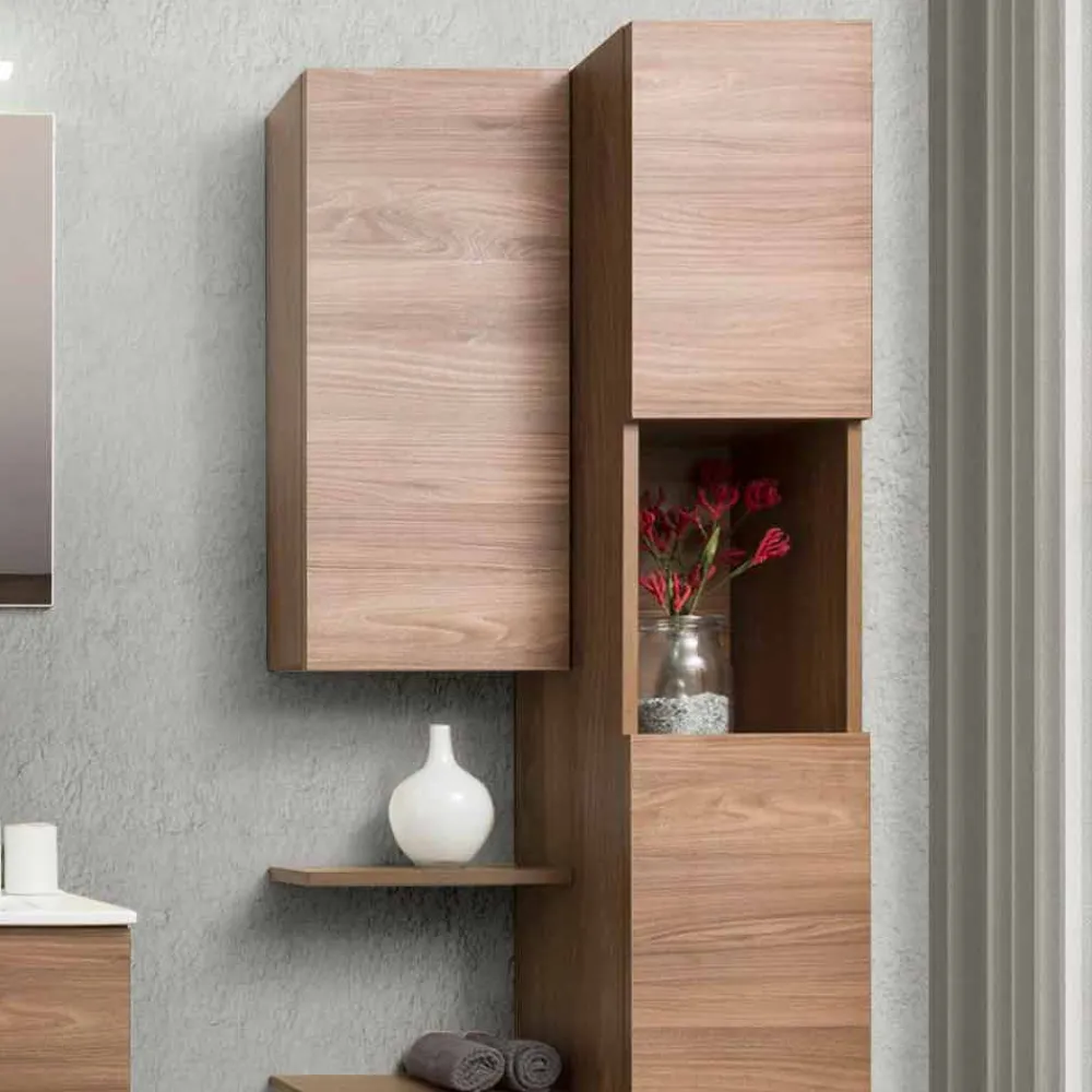 Viadurini Bathroom Badmöbel Hängend-Badezimmerschrank 60 cm, Spiegel, Waschbecken und Säule - Becky