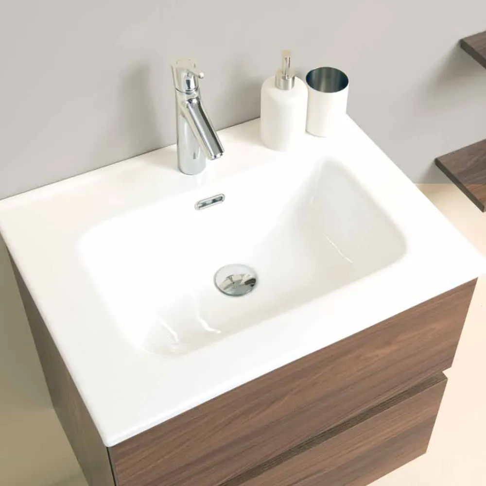 Viadurini Bathroom Badmöbel Hängend-Badezimmerschrank 60 cm, Spiegel, Waschbecken und Säule - Becky