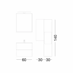Viadurini Bathroom Badmöbel Hängend-Badezimmerschrank 60 cm, Spiegel, Waschbecken und Säule - Becky