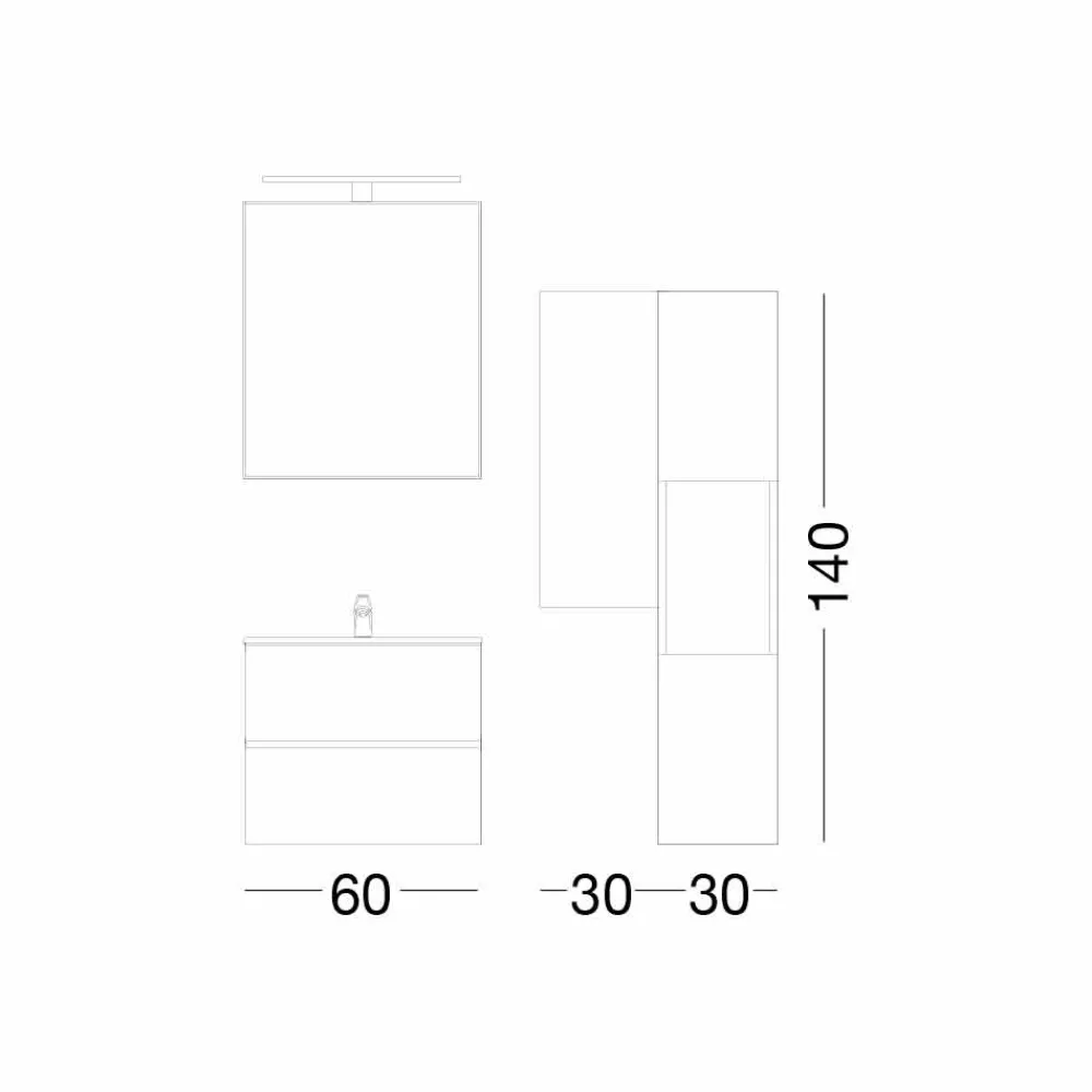 Viadurini Bathroom Badmöbel Hängend-Badezimmerschrank 60 cm, Spiegel, Waschbecken und Säule - Becky